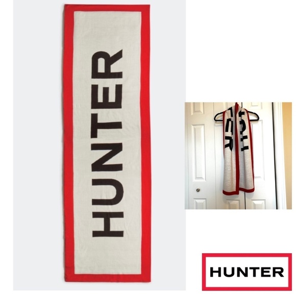 Hunter Unisex Classic Logo Knit Scarf 70”x11” Red/White/Black - Picture 1 of 11
